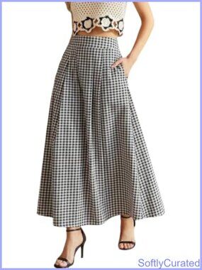 High Waist Pleated Maxi Skirt with Pockets Flowy A-Line